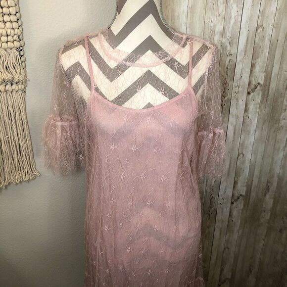 POL Pretty in Pink Lace Lined Dress Medium - Picture 4 of 14